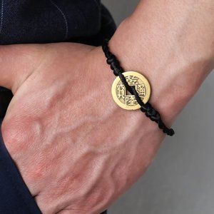 Men's Lucky Good Fortune Ancient Copper Chinese Coin Braided Bracelet NEW